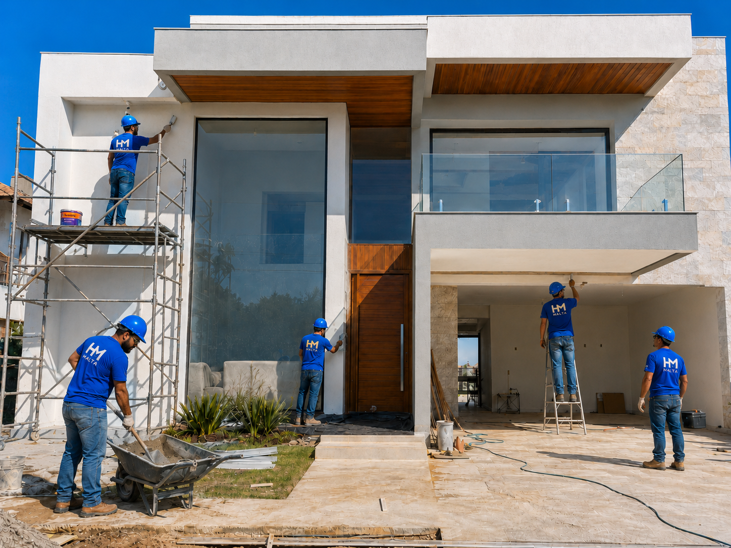 Equipe H Malta em obra — residência de alto padrão na Região dos Lagos